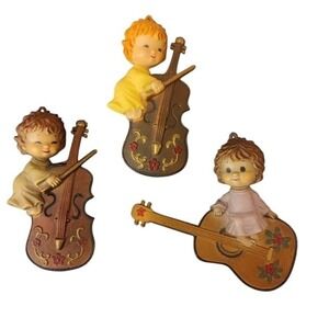 Cherub Angel Figurine‎ Musical Instrument Set Violin Guitar Christmas Ornament
